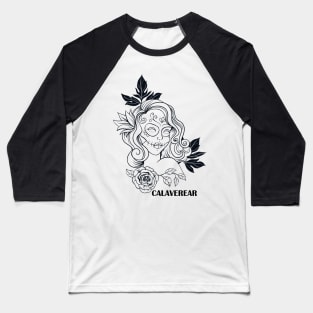 Sugar skull girl line drawing Baseball T-Shirt